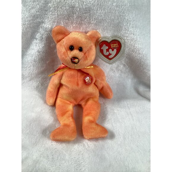 Ty Beanie Babies M.C. Anniversary 3rd Edition Bear 8" Orange Plush Collectible - Picture 1 of 6